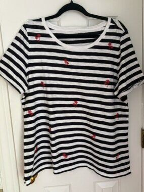 Talbot Black & White Stripe Tee with Red Palm Trees 1X